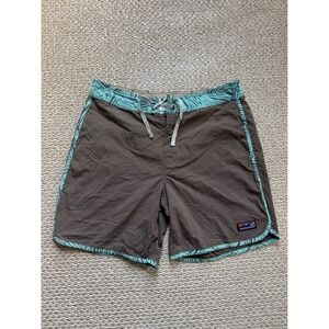 Patagonia Wavefarer Board Shorts Mens 34 Brown‎ Teal Palm Leaf Print Swim Trunks